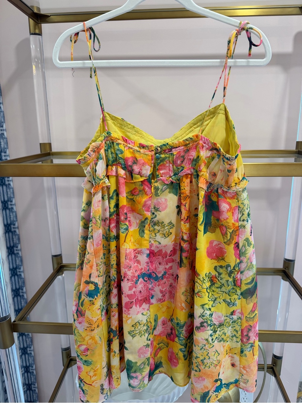 Floral Yellow Ruffle Spaghetti-Strap Top - Picture 2 of 2